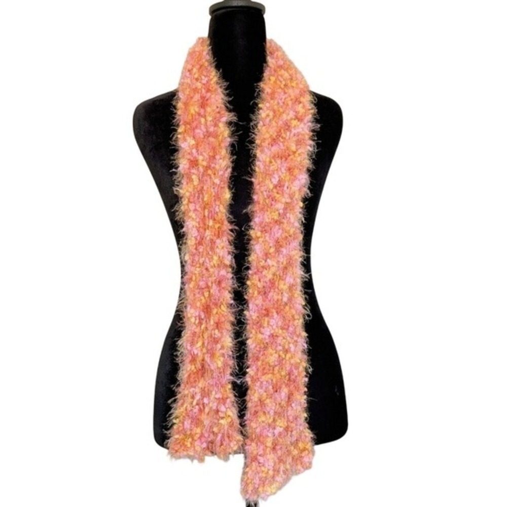 Handmade Y2K 90s Rom Com Maximalism Orange Furry Long Skinny Knit Scarf